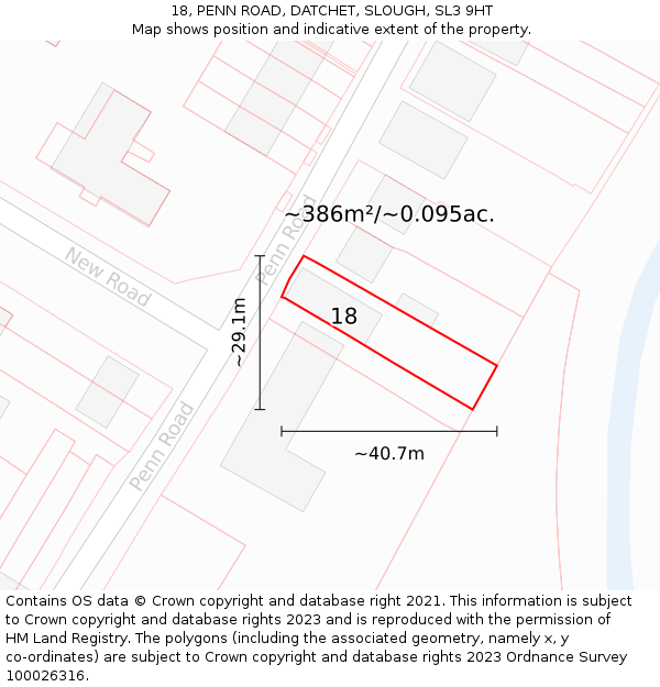 18, PENN ROAD, DATCHET, SLOUGH, SL3 9HT: Plot and title map