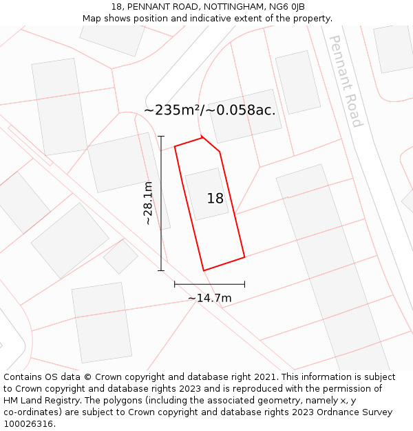 18, PENNANT ROAD, NOTTINGHAM, NG6 0JB: Plot and title map