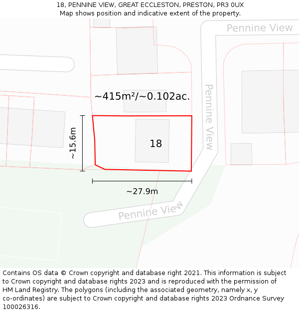 18, PENNINE VIEW, GREAT ECCLESTON, PRESTON, PR3 0UX: Plot and title map