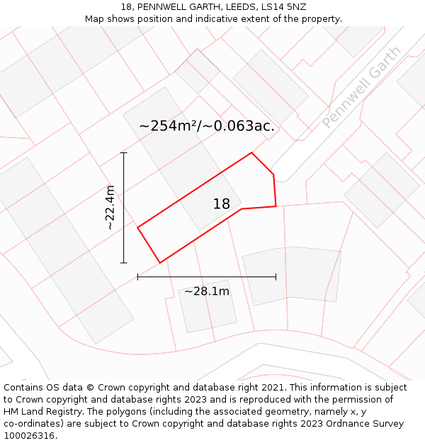 18, PENNWELL GARTH, LEEDS, LS14 5NZ: Plot and title map