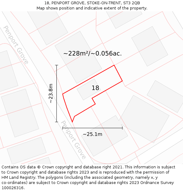 18, PENPORT GROVE, STOKE-ON-TRENT, ST3 2QB: Plot and title map