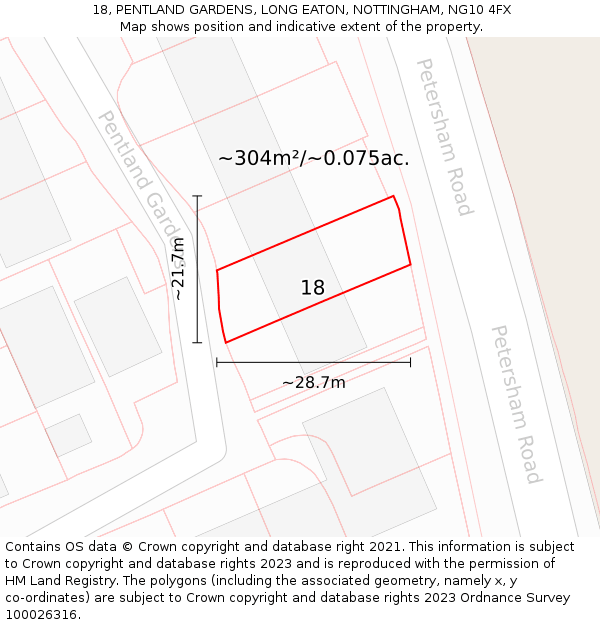 18, PENTLAND GARDENS, LONG EATON, NOTTINGHAM, NG10 4FX: Plot and title map