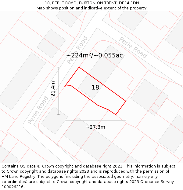 18, PERLE ROAD, BURTON-ON-TRENT, DE14 1DN: Plot and title map