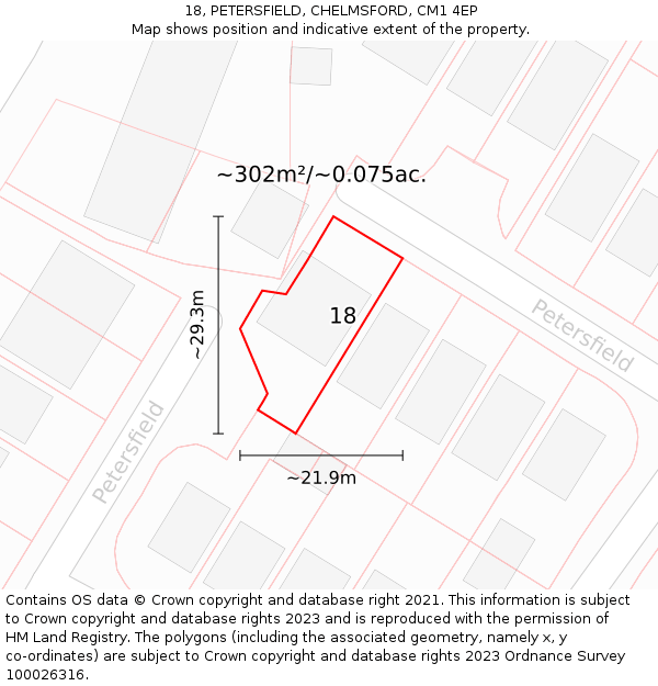 18, PETERSFIELD, CHELMSFORD, CM1 4EP: Plot and title map