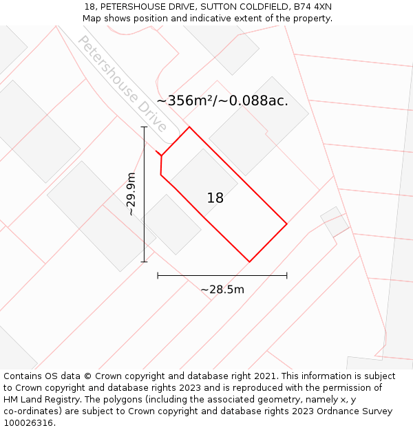 18, PETERSHOUSE DRIVE, SUTTON COLDFIELD, B74 4XN: Plot and title map