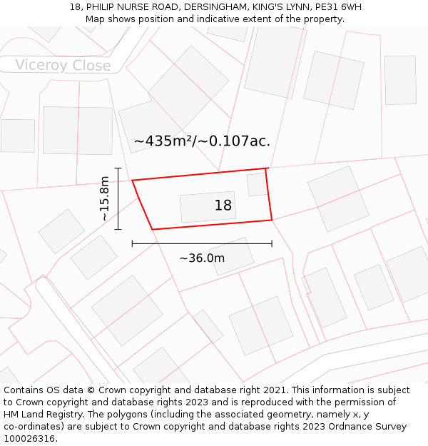 18, PHILIP NURSE ROAD, DERSINGHAM, KING'S LYNN, PE31 6WH: Plot and title map