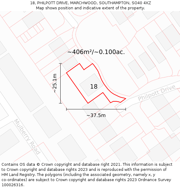 18, PHILPOTT DRIVE, MARCHWOOD, SOUTHAMPTON, SO40 4XZ: Plot and title map