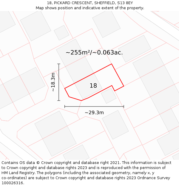 18, PICKARD CRESCENT, SHEFFIELD, S13 8EY: Plot and title map