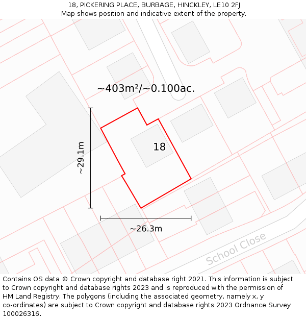 18, PICKERING PLACE, BURBAGE, HINCKLEY, LE10 2FJ: Plot and title map