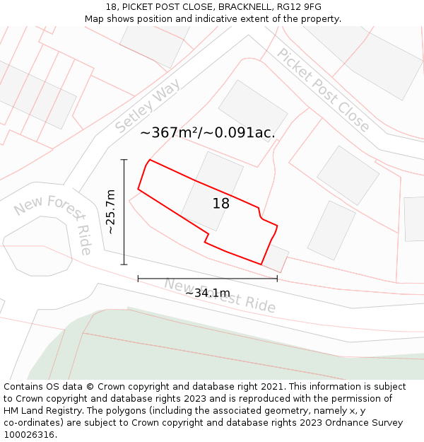 18, PICKET POST CLOSE, BRACKNELL, RG12 9FG: Plot and title map