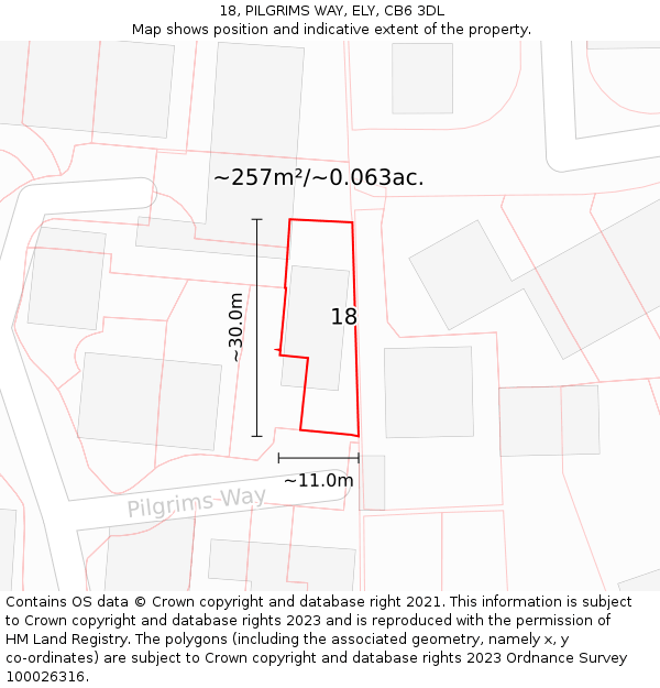 18, PILGRIMS WAY, ELY, CB6 3DL: Plot and title map