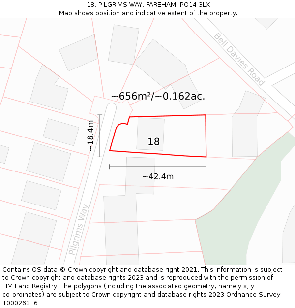 18, PILGRIMS WAY, FAREHAM, PO14 3LX: Plot and title map