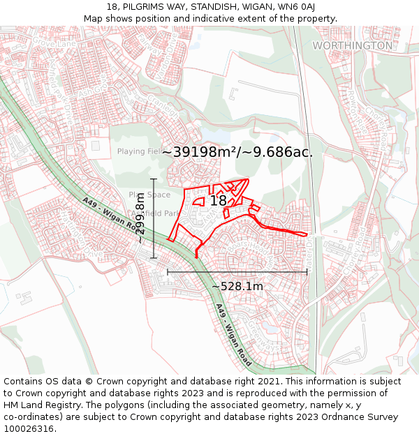 18, PILGRIMS WAY, STANDISH, WIGAN, WN6 0AJ: Plot and title map