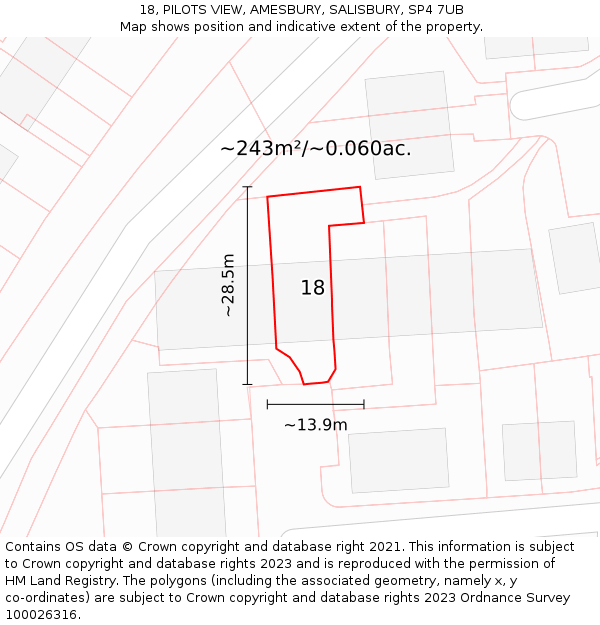 18, PILOTS VIEW, AMESBURY, SALISBURY, SP4 7UB: Plot and title map