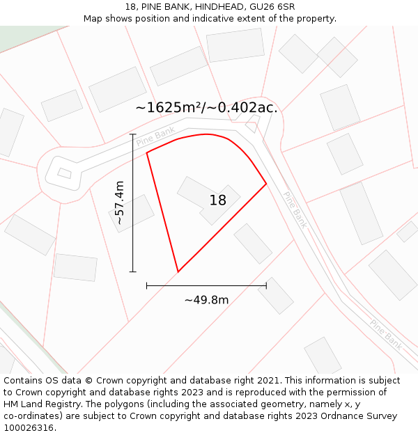 18, PINE BANK, HINDHEAD, GU26 6SR: Plot and title map