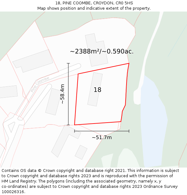 18, PINE COOMBE, CROYDON, CR0 5HS: Plot and title map