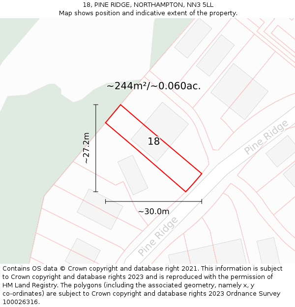 18, PINE RIDGE, NORTHAMPTON, NN3 5LL: Plot and title map