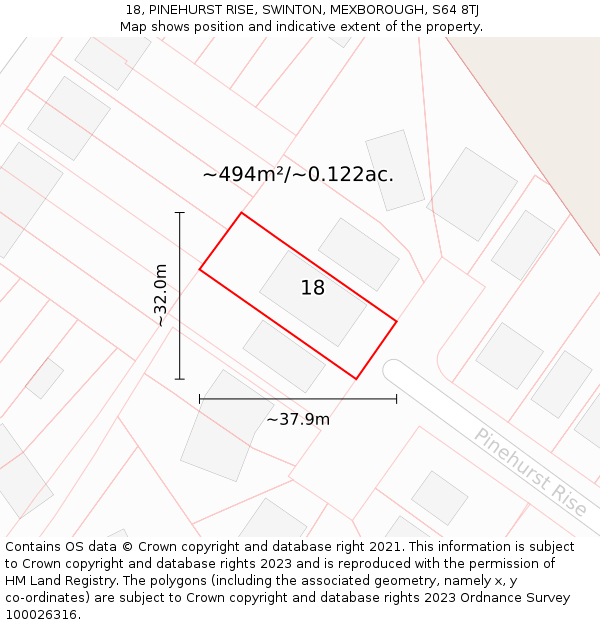 18, PINEHURST RISE, SWINTON, MEXBOROUGH, S64 8TJ: Plot and title map