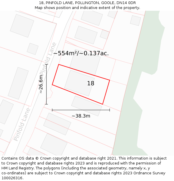 18, PINFOLD LANE, POLLINGTON, GOOLE, DN14 0DR: Plot and title map
