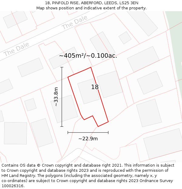 18, PINFOLD RISE, ABERFORD, LEEDS, LS25 3EN: Plot and title map