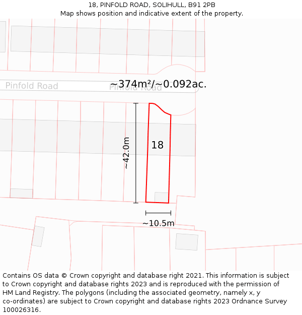 18, PINFOLD ROAD, SOLIHULL, B91 2PB: Plot and title map