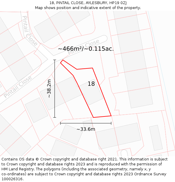 18, PINTAIL CLOSE, AYLESBURY, HP19 0ZJ: Plot and title map