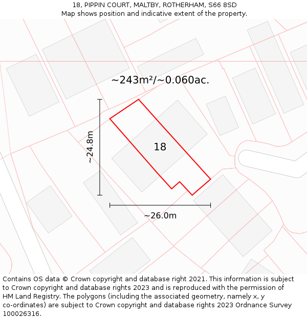 18, PIPPIN COURT, MALTBY, ROTHERHAM, S66 8SD: Plot and title map
