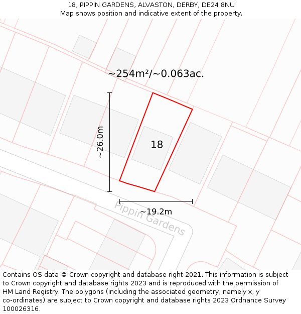 18, PIPPIN GARDENS, ALVASTON, DERBY, DE24 8NU: Plot and title map