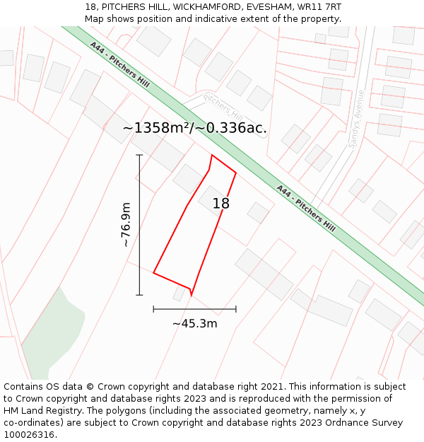 18, PITCHERS HILL, WICKHAMFORD, EVESHAM, WR11 7RT: Plot and title map