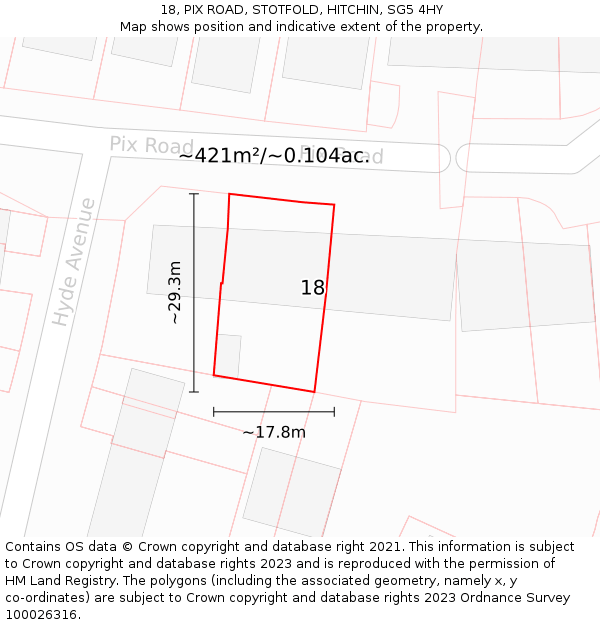 18, PIX ROAD, STOTFOLD, HITCHIN, SG5 4HY: Plot and title map