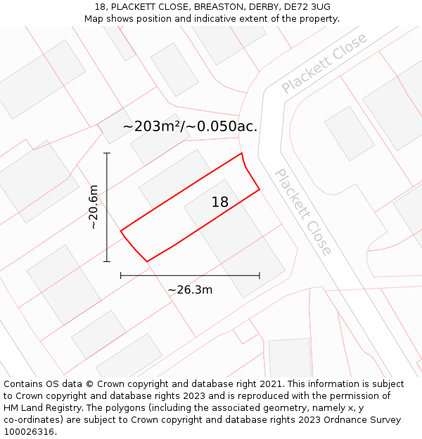 18, PLACKETT CLOSE, BREASTON, DERBY, DE72 3UG: Plot and title map
