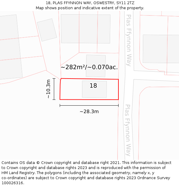 18, PLAS FFYNNON WAY, OSWESTRY, SY11 2TZ: Plot and title map