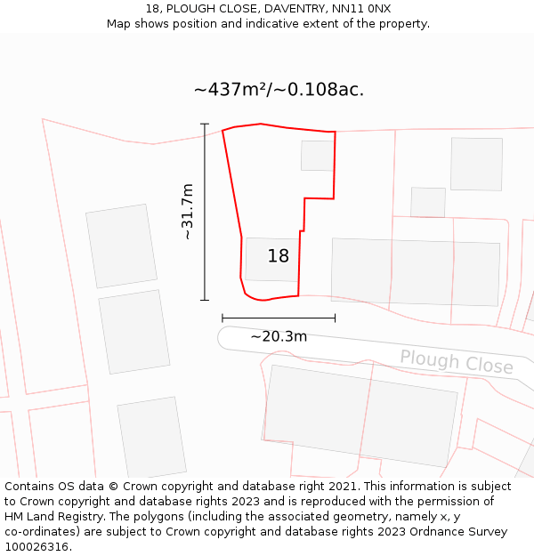18, PLOUGH CLOSE, DAVENTRY, NN11 0NX: Plot and title map