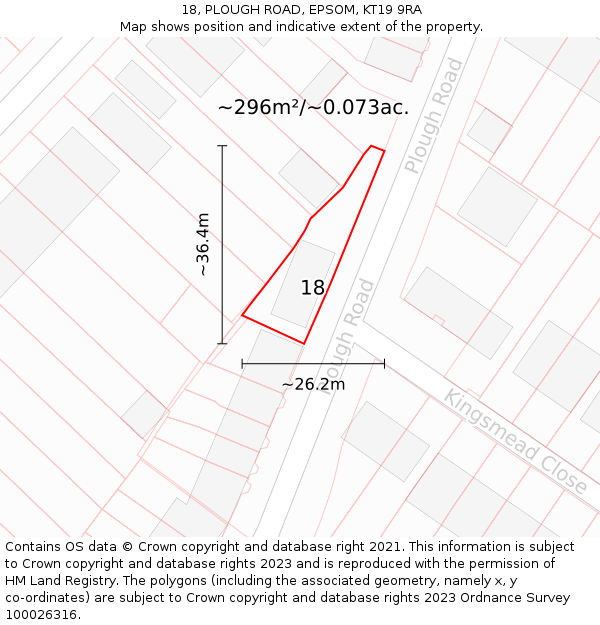18, PLOUGH ROAD, EPSOM, KT19 9RA: Plot and title map