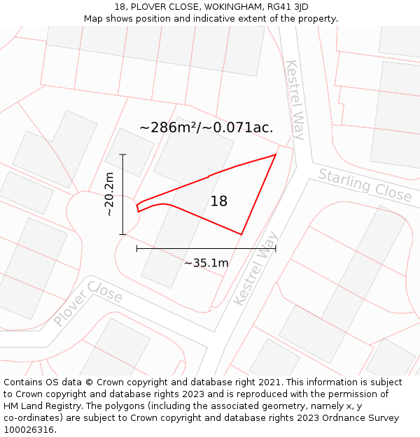 18, PLOVER CLOSE, WOKINGHAM, RG41 3JD: Plot and title map