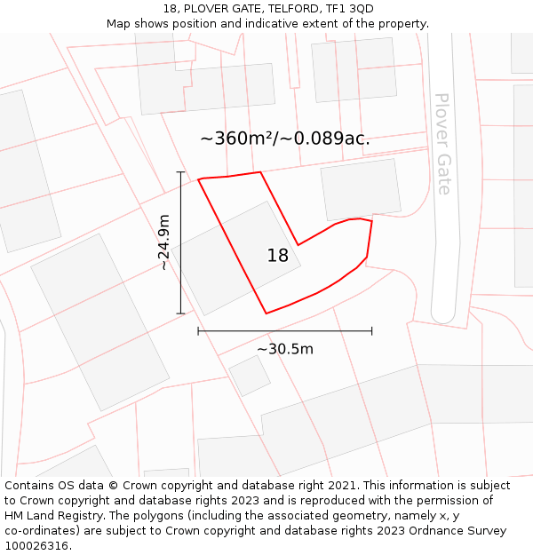 18, PLOVER GATE, TELFORD, TF1 3QD: Plot and title map
