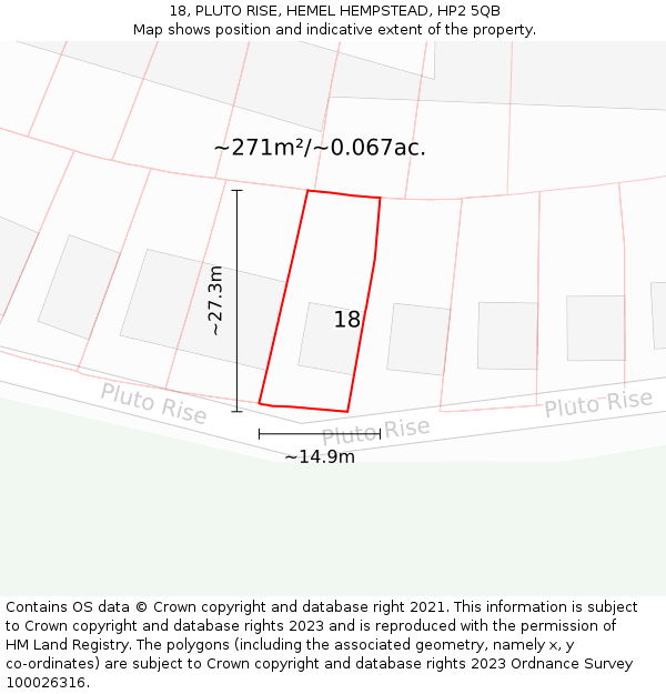 18, PLUTO RISE, HEMEL HEMPSTEAD, HP2 5QB: Plot and title map