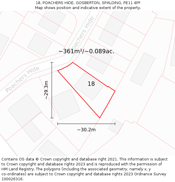 18, POACHERS HIDE, GOSBERTON, SPALDING, PE11 4PF: Plot and title map