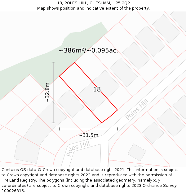 18, POLES HILL, CHESHAM, HP5 2QP: Plot and title map