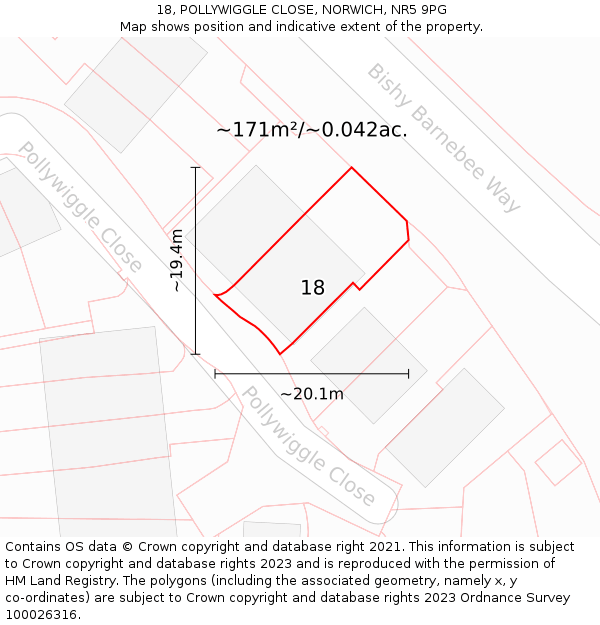 18, POLLYWIGGLE CLOSE, NORWICH, NR5 9PG: Plot and title map