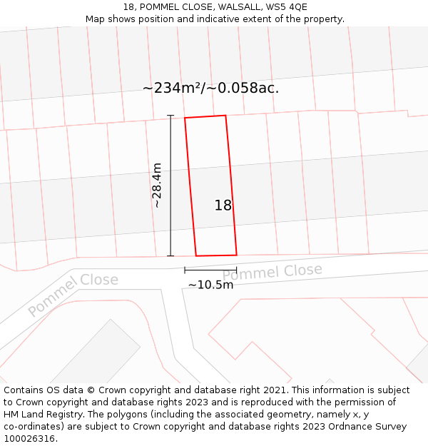 18, POMMEL CLOSE, WALSALL, WS5 4QE: Plot and title map