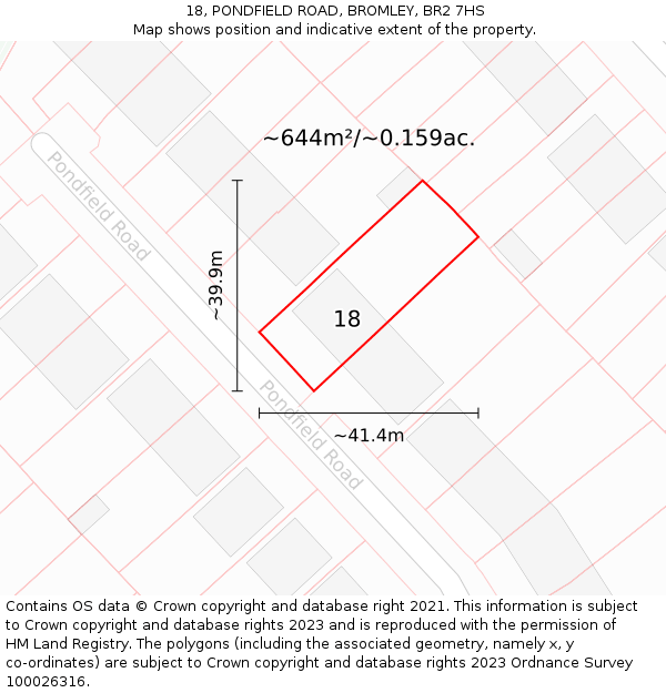 18, PONDFIELD ROAD, BROMLEY, BR2 7HS: Plot and title map