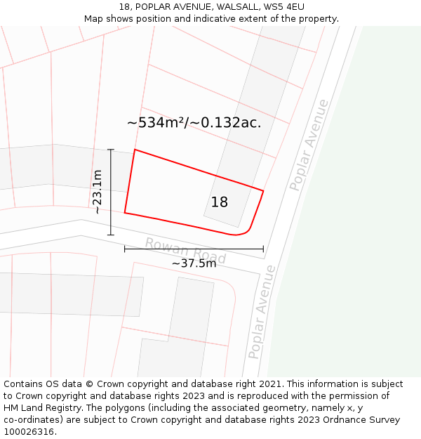 18, POPLAR AVENUE, WALSALL, WS5 4EU: Plot and title map