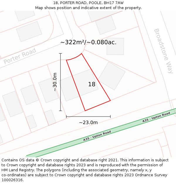 18, PORTER ROAD, POOLE, BH17 7AW: Plot and title map