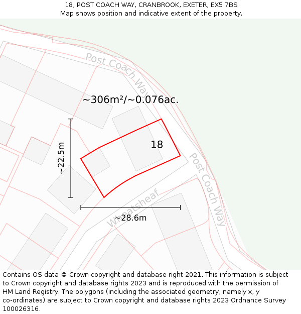 18, POST COACH WAY, CRANBROOK, EXETER, EX5 7BS: Plot and title map