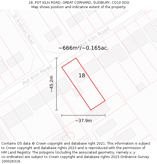 18, POT KILN ROAD, GREAT CORNARD, SUDBURY, CO10 0DG: Plot and title map