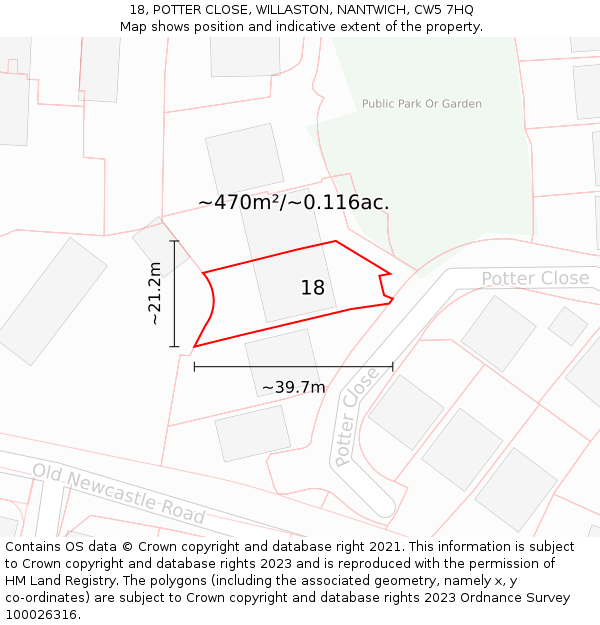 18, POTTER CLOSE, WILLASTON, NANTWICH, CW5 7HQ: Plot and title map