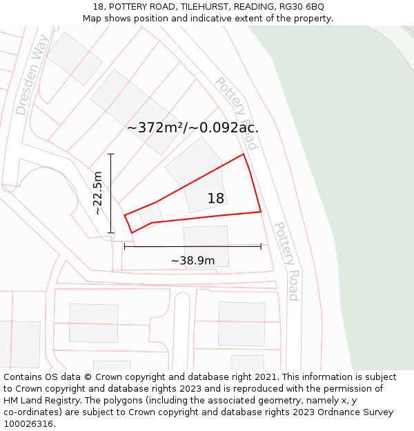 18, POTTERY ROAD, TILEHURST, READING, RG30 6BQ: Plot and title map