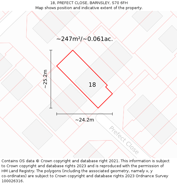 18, PREFECT CLOSE, BARNSLEY, S70 6FH: Plot and title map