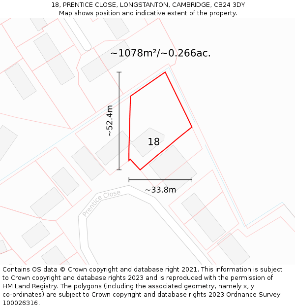 18, PRENTICE CLOSE, LONGSTANTON, CAMBRIDGE, CB24 3DY: Plot and title map